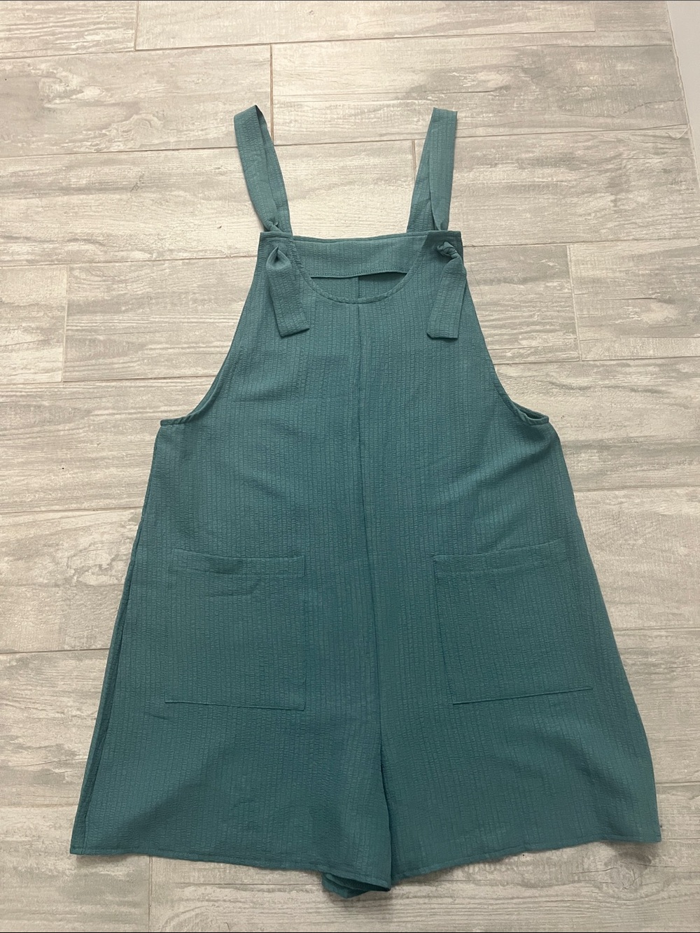 Emery Rose Teal Women’s Overalls Romper with Front Pockets